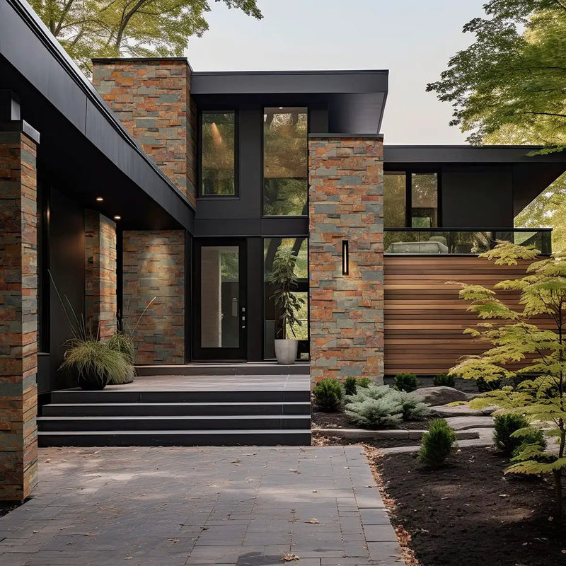 California Gold Xl Split Face Slate Pavers 9x12 in a finished room