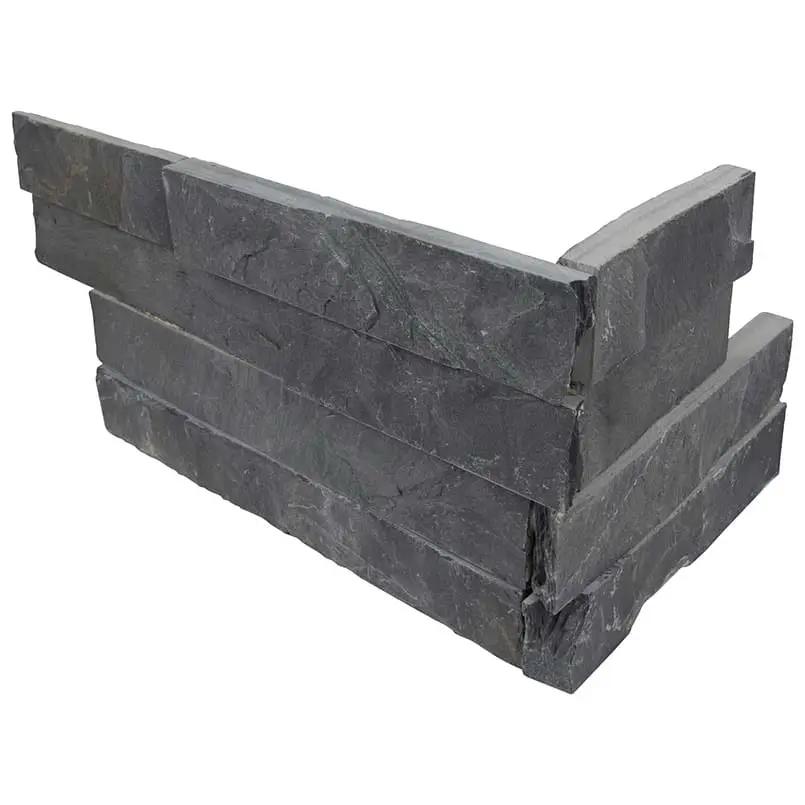 Premium Black Split Face Corner Slate Pavers 6x18 close up