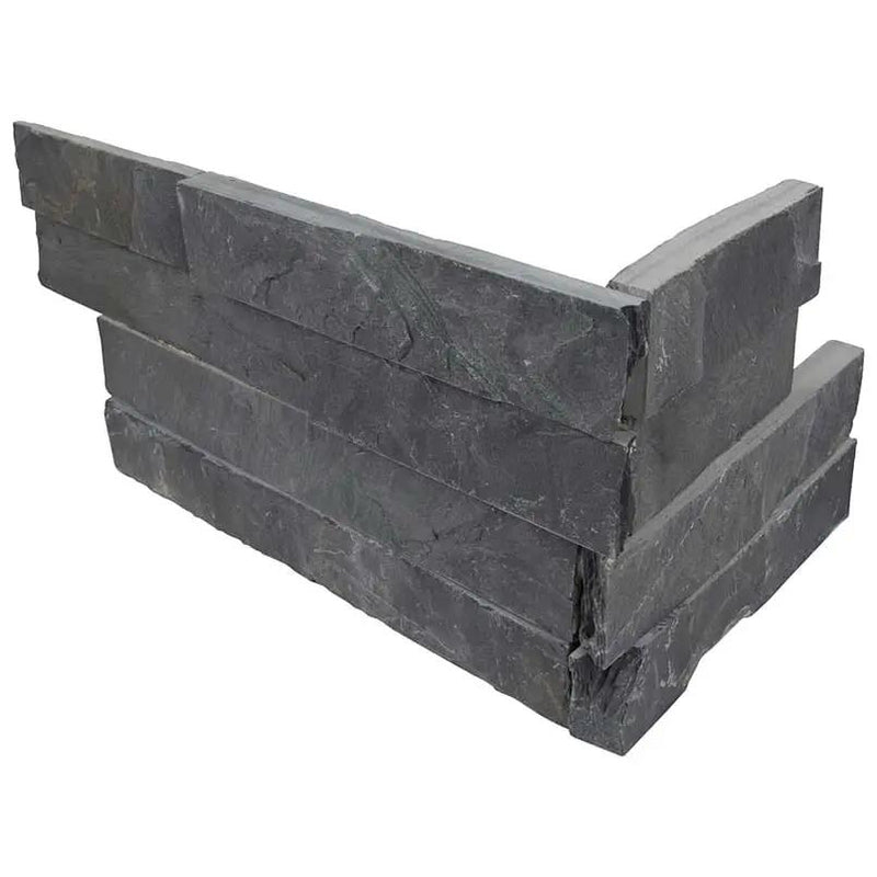 Premium Black Split Face Corner Slate Pavers 6x18 close up