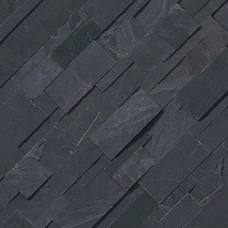 Premium Black Xl Split Face Corner Slate Pavers 9x12 angled view