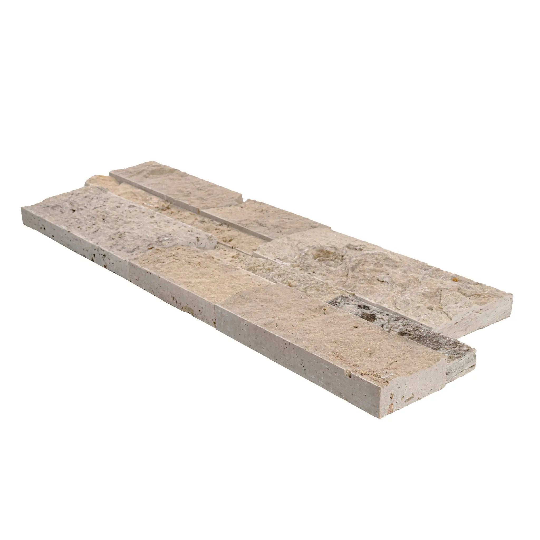 Philadelphia Split Face Corner Travertine Pavers 9x18 angled view