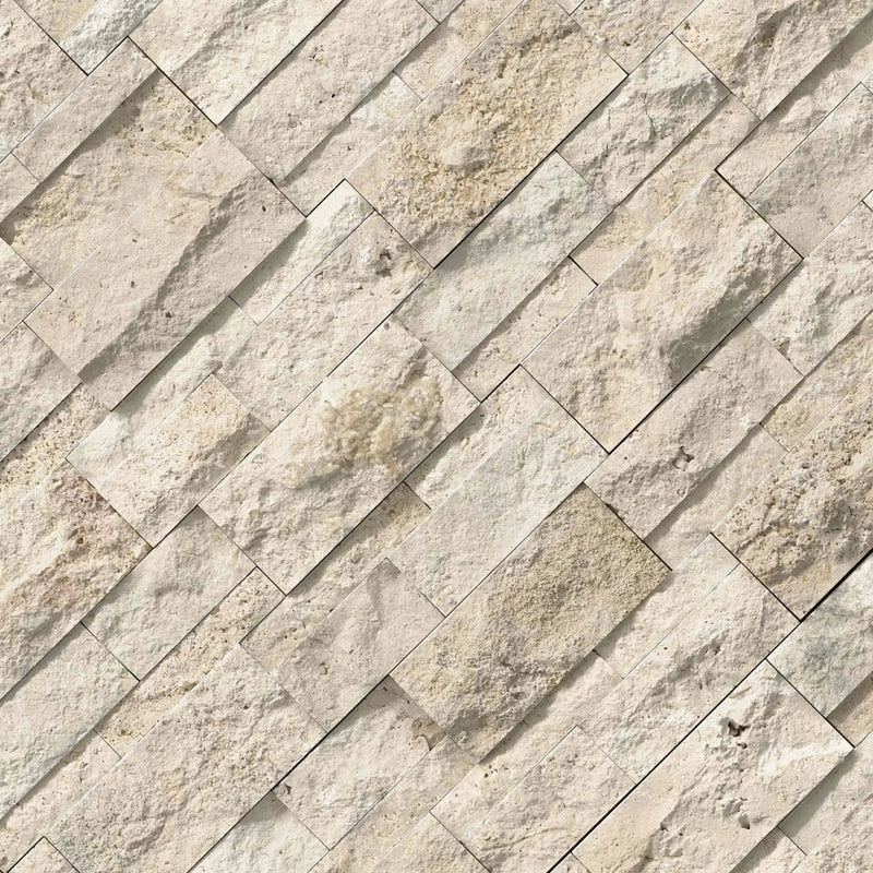 Roman Beige Xl Split Face Corner Travertine Pavers 9x12 angled view