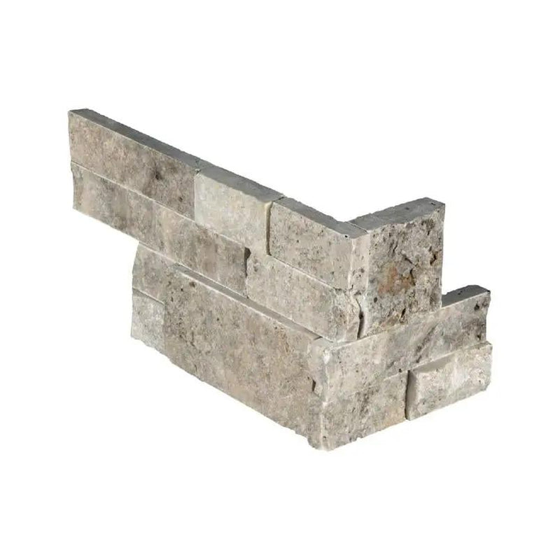 Silver Travertine Split Face Pavers 6x12 close up