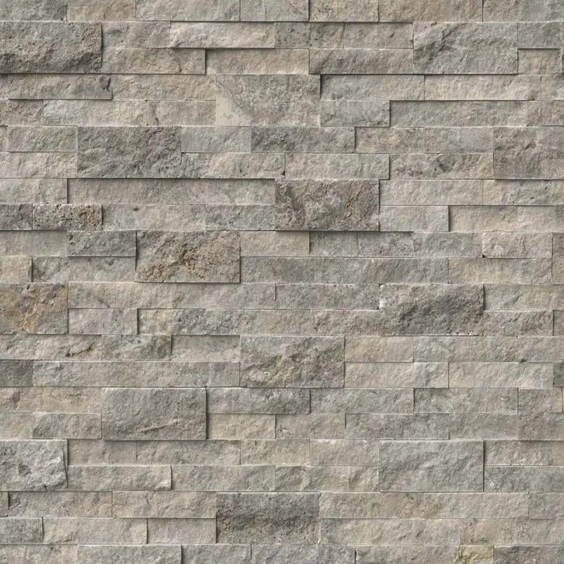 Silver Travertine Split Face Pavers 6x24 close up