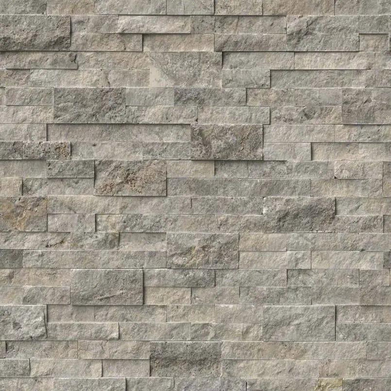 Silver Travertine Split Face Pavers 6x24 close up