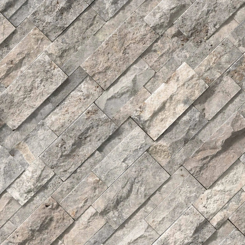 Silver Travertine Xl Split Face Pavers 9x12 angled view