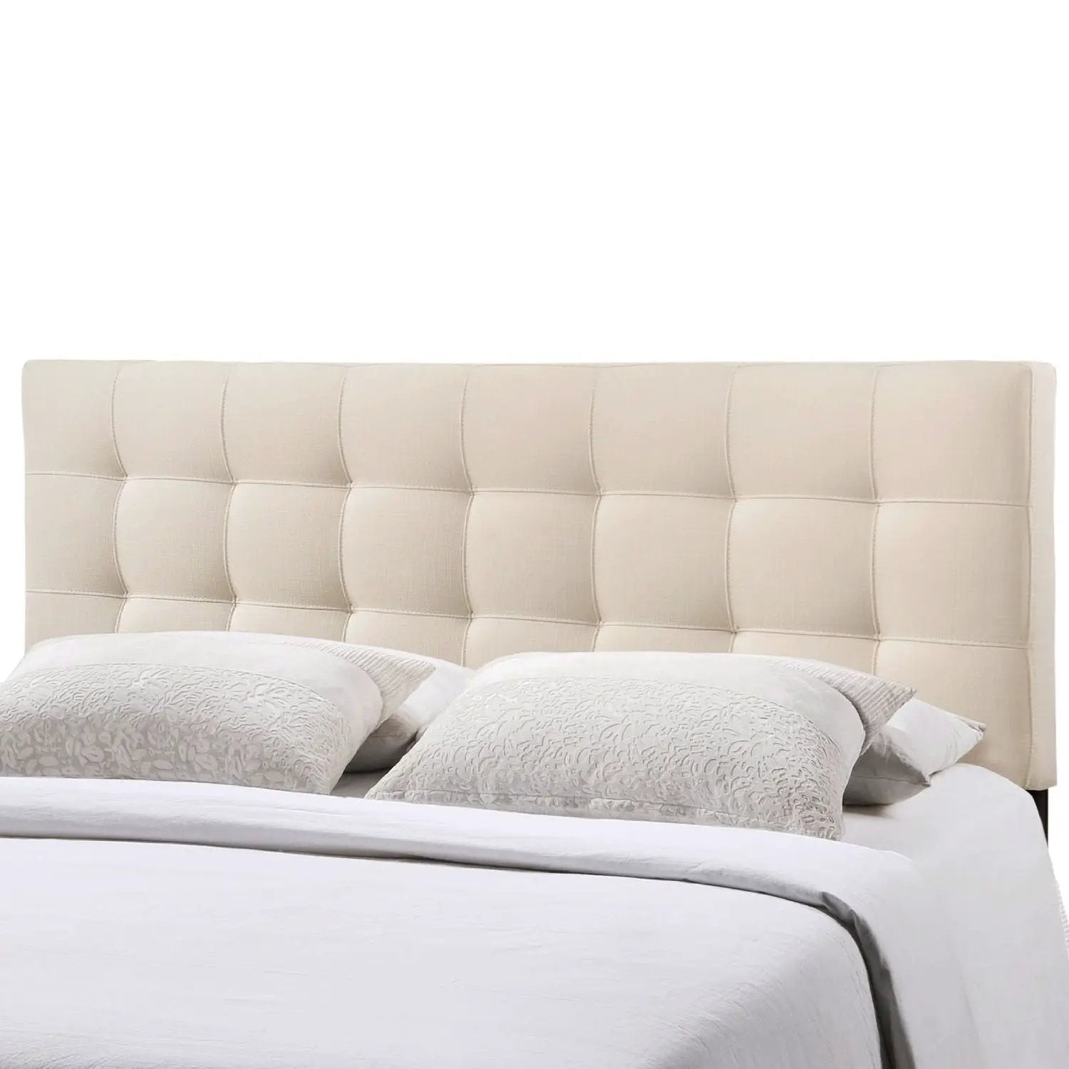 Queen size Ivory Fabric Padded Mid-Century Upholstered Headboard by HomePacific