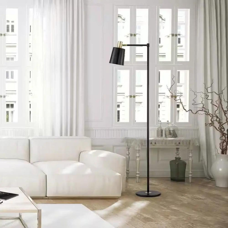 60-inch Industrial Modern Black Metal Floor Lamp with Gold Accents by HomePacific