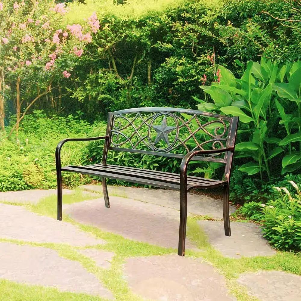 Powder Coated Steel 4-ft. Outdoor Patio Garden Bench in Bronze Metal Finish by HomePacific