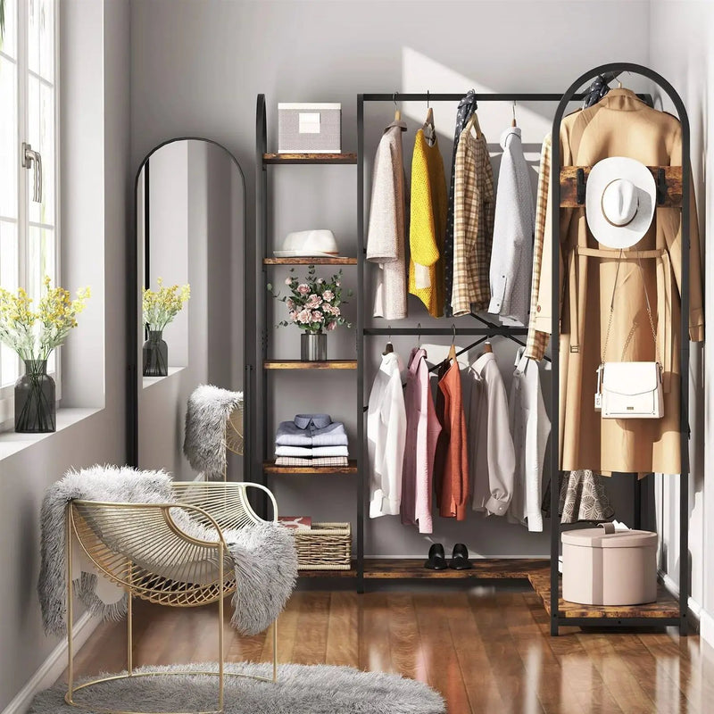 Corner L-Shaped Garment Rack with Clothing Hanging Rods and Storage Shelves by HomePacific