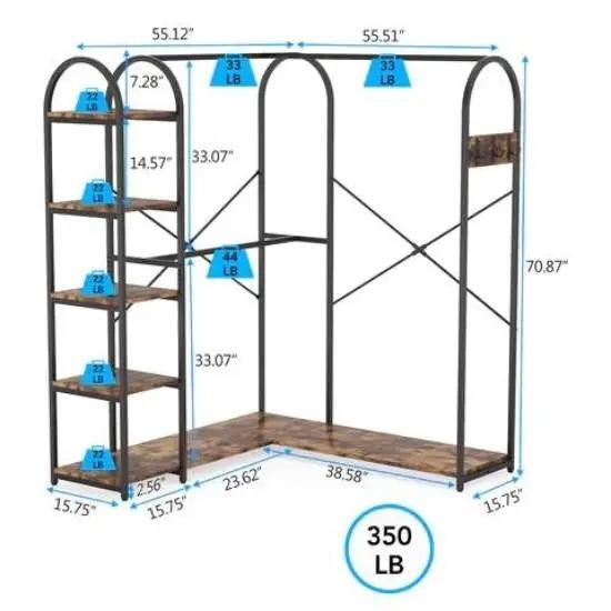 Corner L-Shaped Garment Rack with Clothing Hanging Rods and Storage Shelves by HomePacific