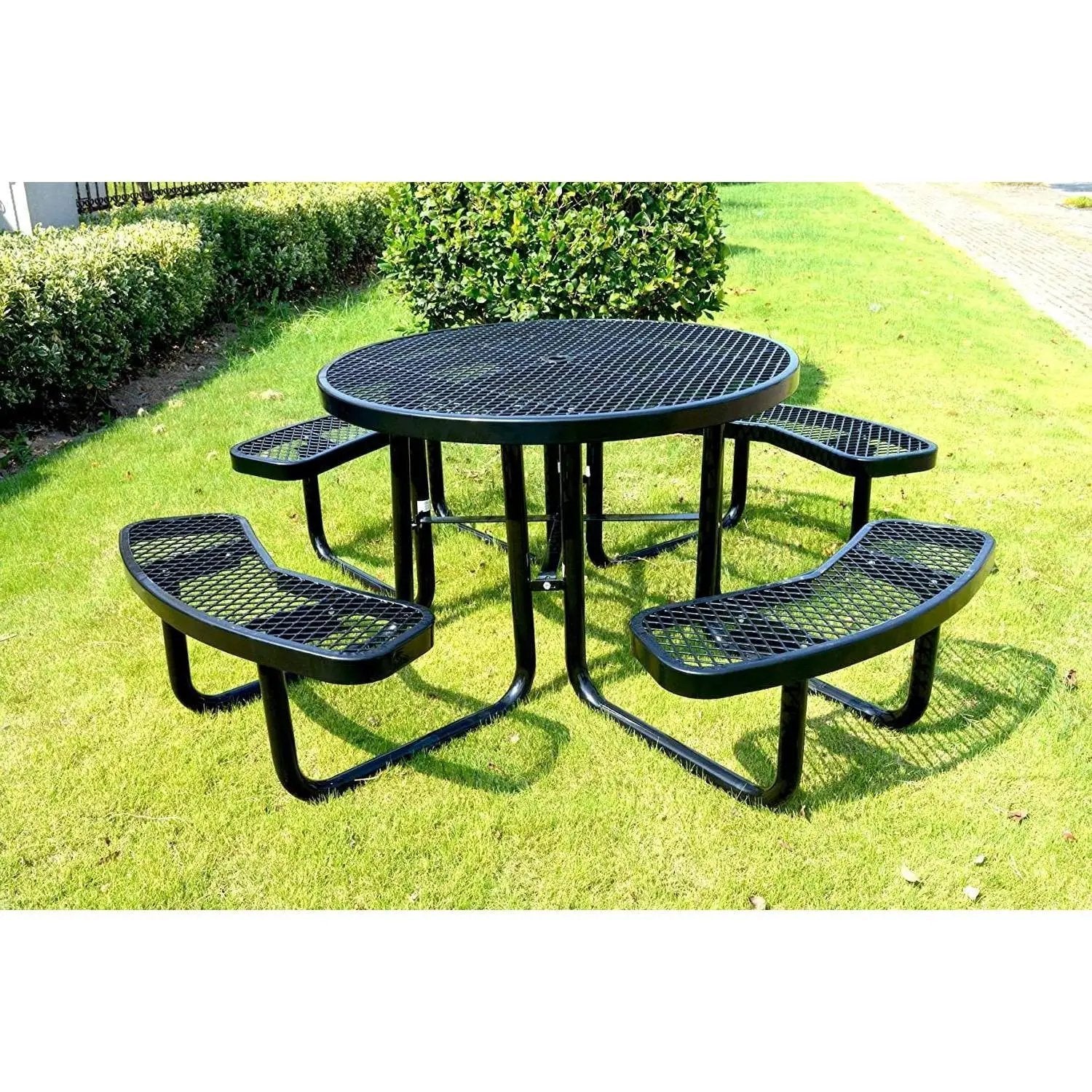 Heavy Duty Steel Metal Round Picnic Table w/ 4 Benches Outdoor Patio Dining Set by HomePacific