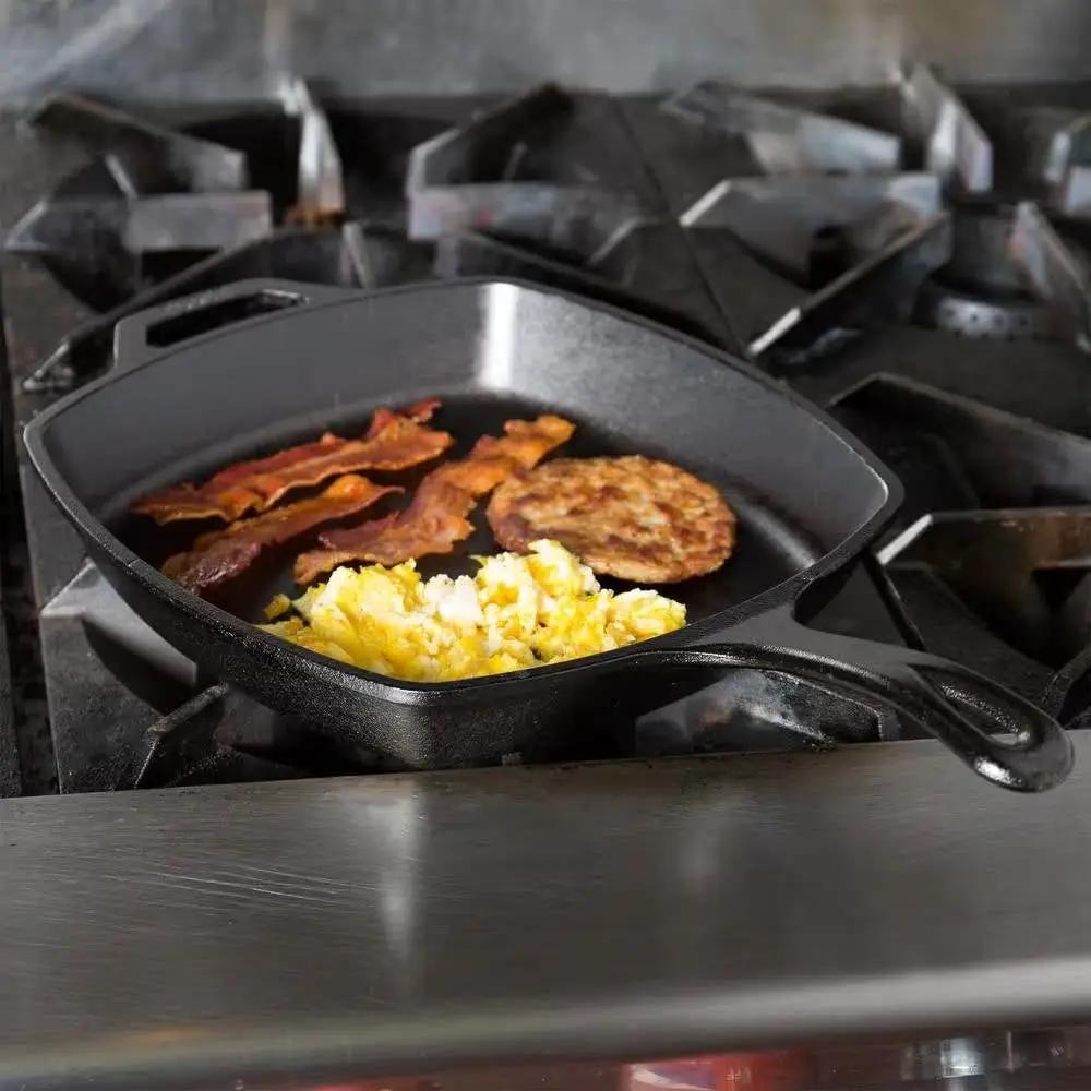 10.5-inch Square Cast Iron Skillet Frying Pan - Made in USA by HomePacific