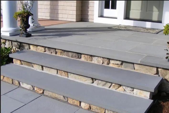 Mountain Blue Flamed Sandstone Pool Copings 12x48 in a finished room