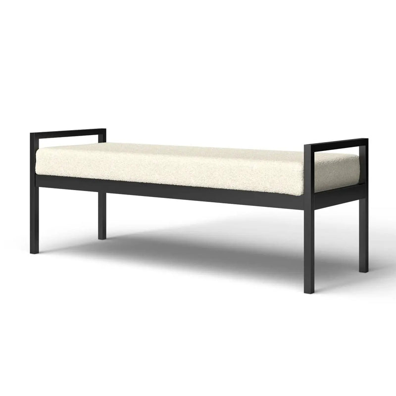 Modern Industrial Bed Bench with Black Metal Frame and Cream Upholstered Cushion by HomePacific
