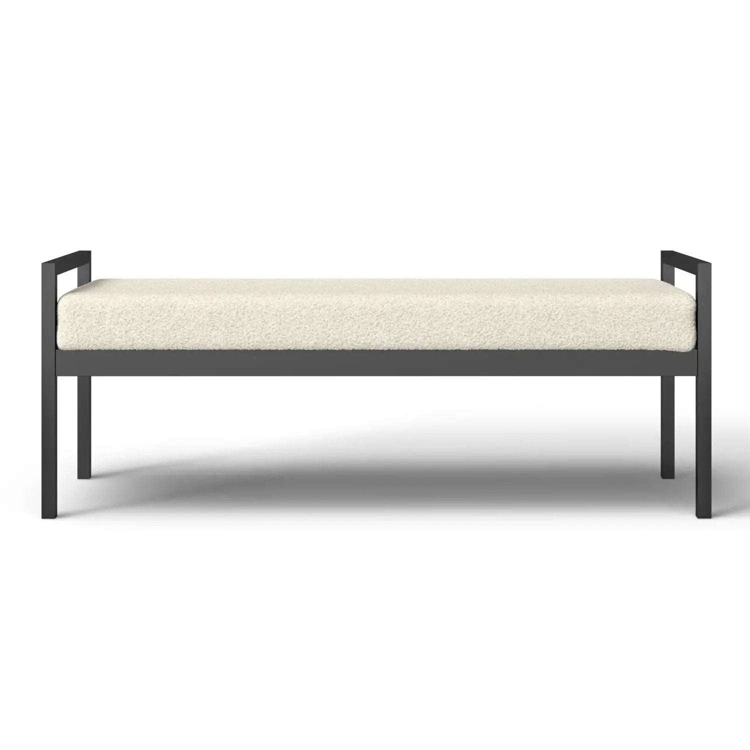 Modern Industrial Bed Bench with Black Metal Frame and Cream Upholstered Cushion by HomePacific