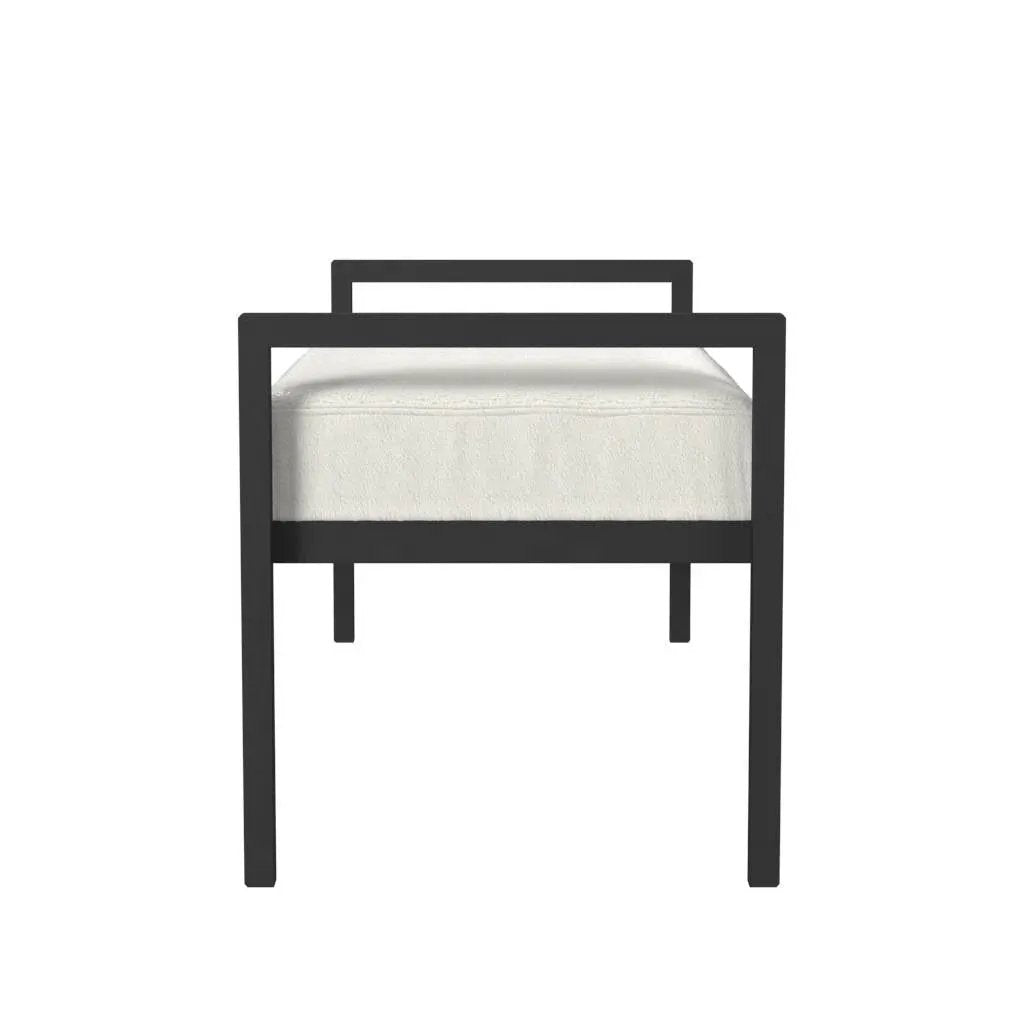 Modern Industrial Bed Bench with Black Metal Frame and Cream Upholstered Cushion by HomePacific