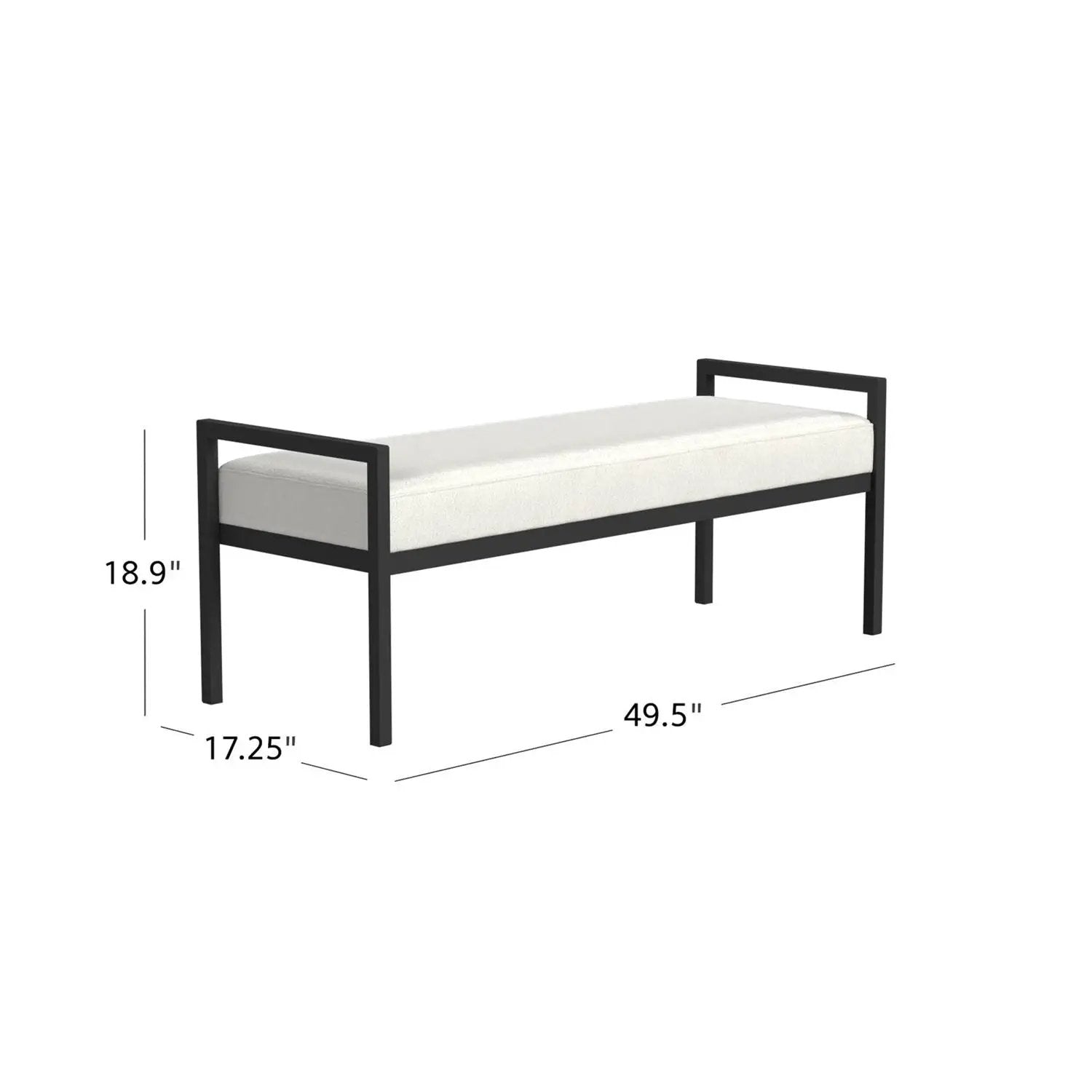Modern Industrial Bed Bench with Black Metal Frame and Cream Upholstered Cushion by HomePacific