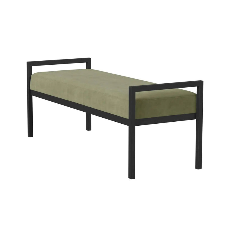 Modern Industrial Bed Bench with Black Metal Frame and Sage Green Velvet Cushion by HomePacific