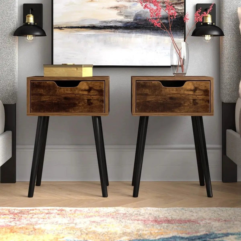 Set of 2 - Modern Mid-Century Farmhouse Bedroom Nightstand End Table by HomePacific