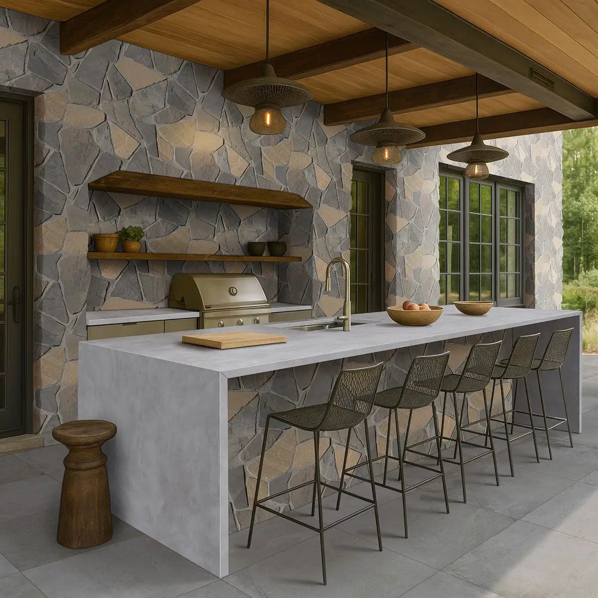Durham Fall Fieldstone Split Face Sandstone Pavers in a finished room