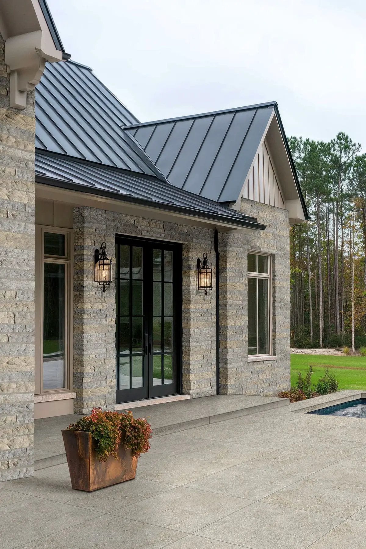 Durham Fall Ledgestone Split Face Sandstone Pavers in a finished room