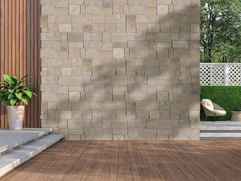Fossil Rustic Squares Rectangles Natural Sandstone Pavers COR in a finished room