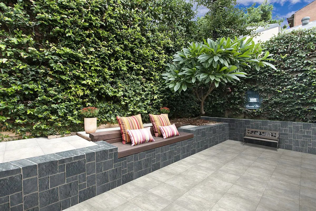 Midnight Canyon Squares Rectangles Natural Limestone Pavers in a finished room