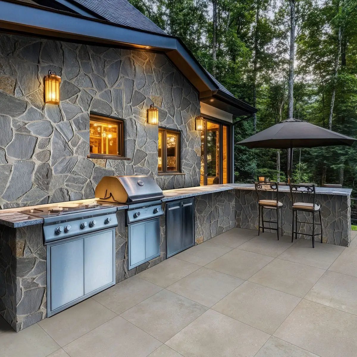 Avalon Bay Fieldstone Split Face Marble Pavers in a finished room