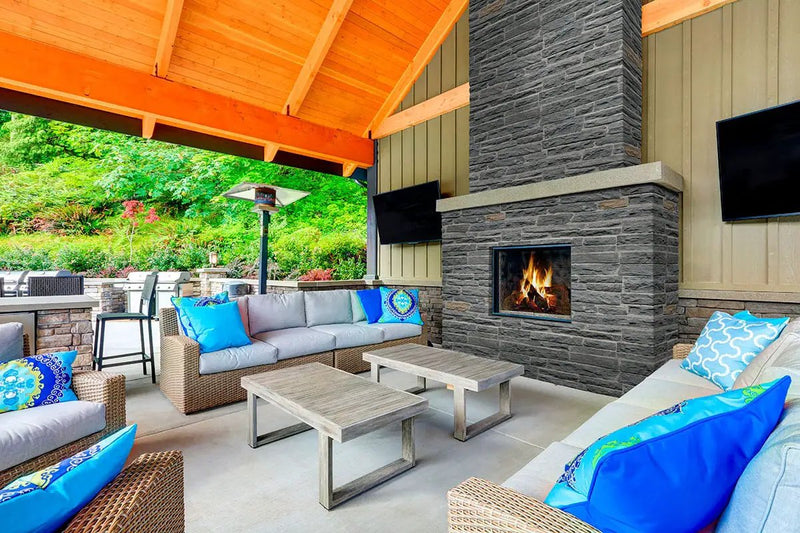 Avalon Bay Ledgestone Natural Marble Pavers in a finished room