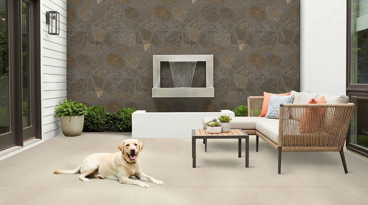 Bedford Brown Fieldstone Natural Marble Pavers in a finished room