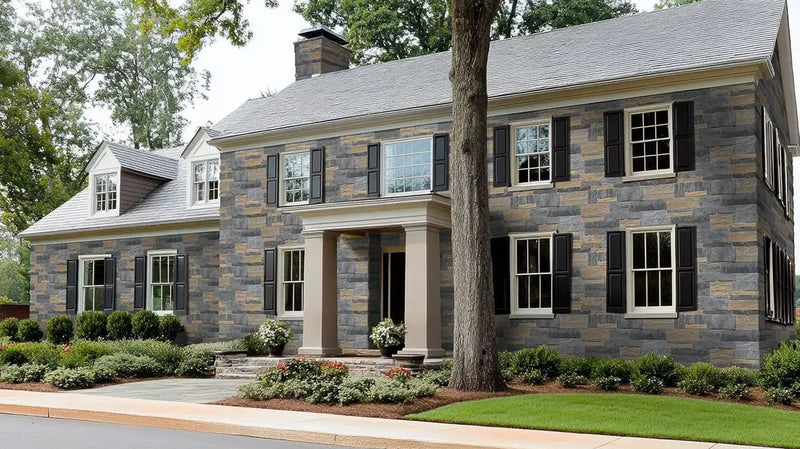 Metuchen Hills Sawn Ashlar Tumbled Marble Pavers in a finished room