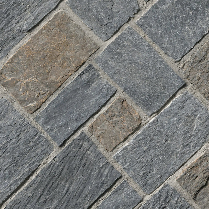 Metuchen Hills Squares Rectangles Natural Marble Pavers angled view
