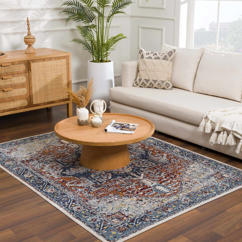 Cabacungan Blue & Rust Washable Area Rug - Clearance by Boutique Rugs