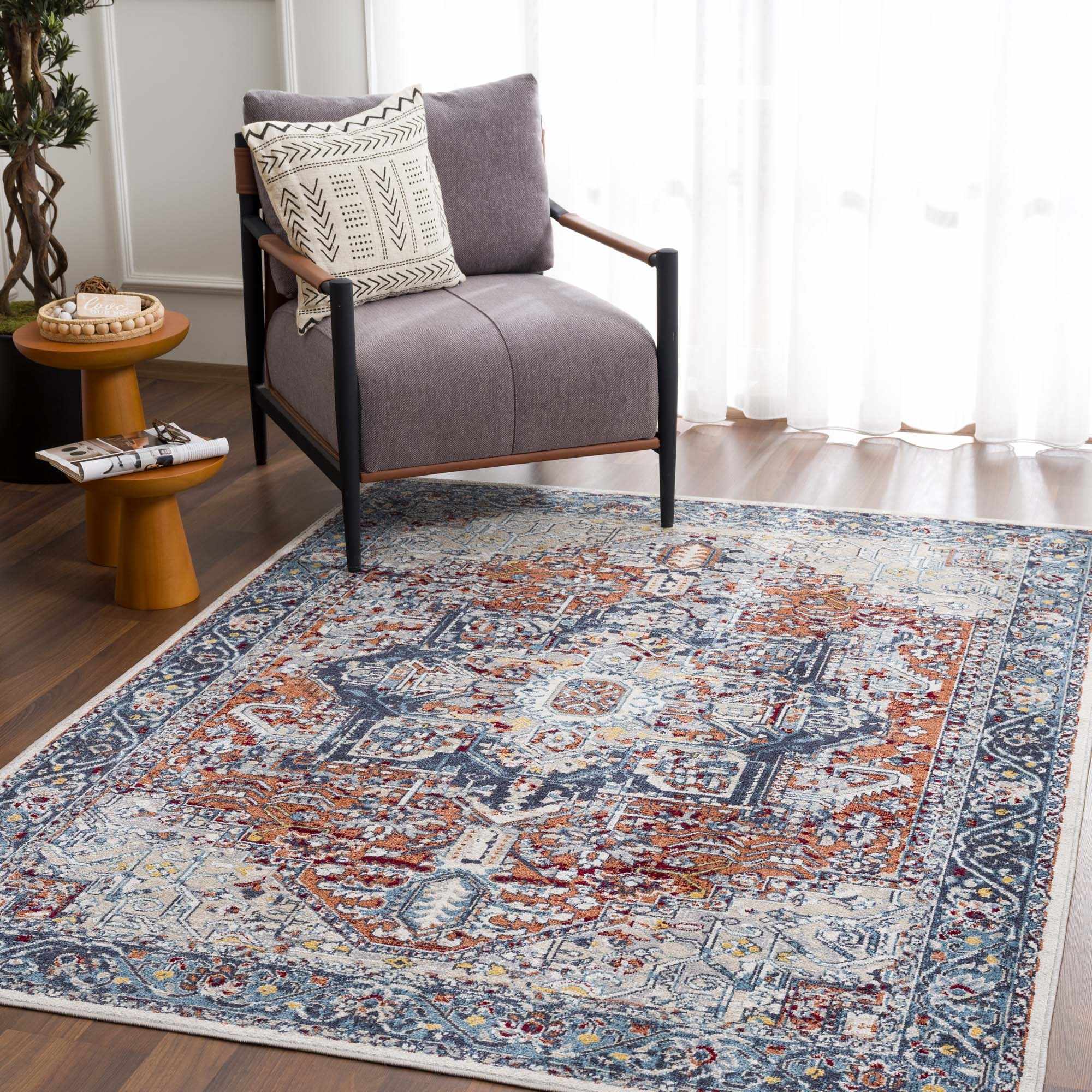 Cabacungan Blue & Rust Washable Area Rug - Clearance by Boutique Rugs