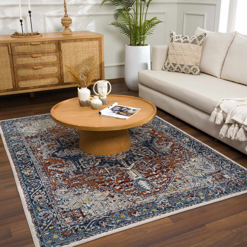 Cabacungan Blue & Rust Washable Area Rug - Clearance by Boutique Rugs