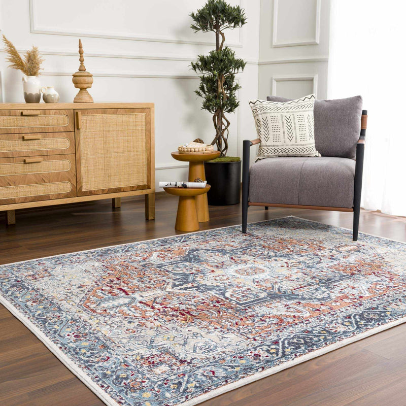 Cabacungan Blue & Rust Washable Area Rug - Clearance by Boutique Rugs