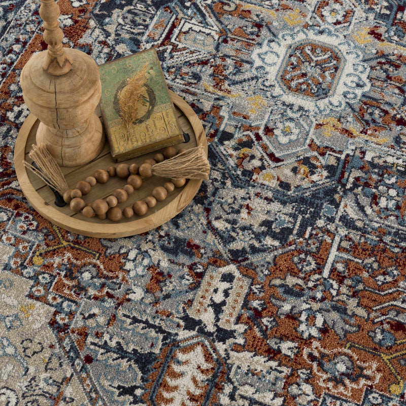 Cabacungan Blue & Rust Washable Area Rug by Hauteloom
