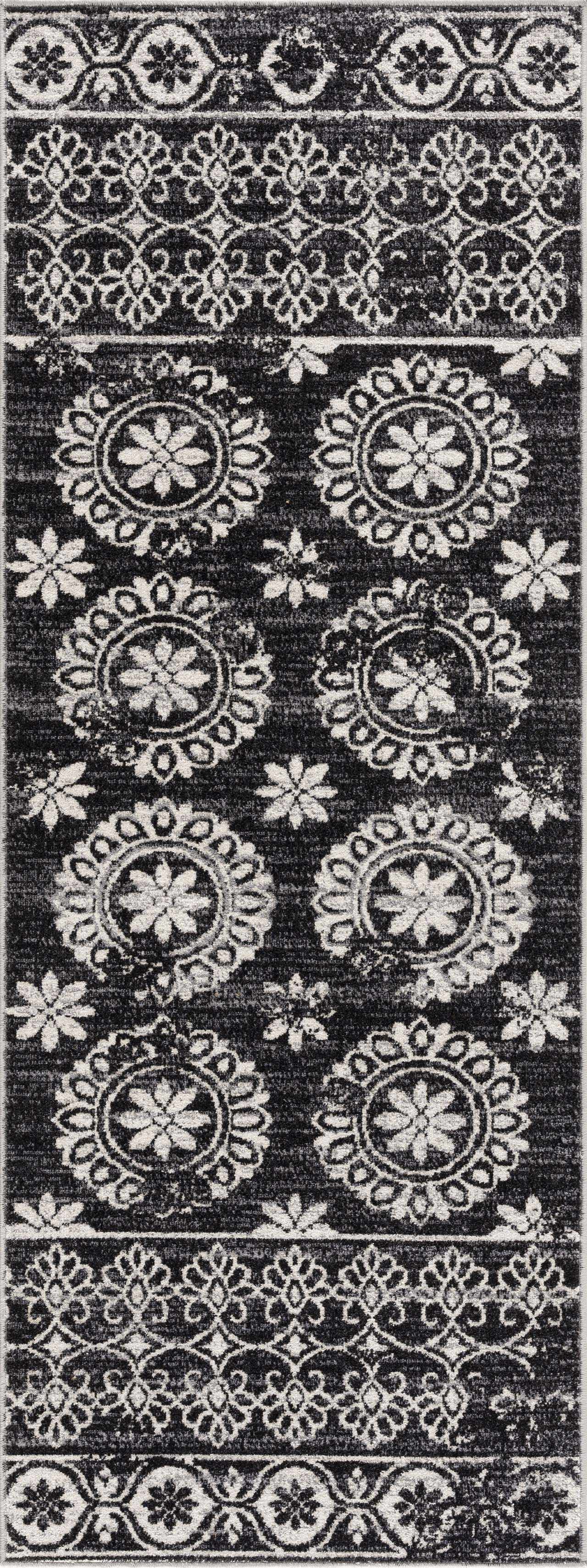 Kahraman Black & White Washable Rug - Clearance by Boutique Rugs