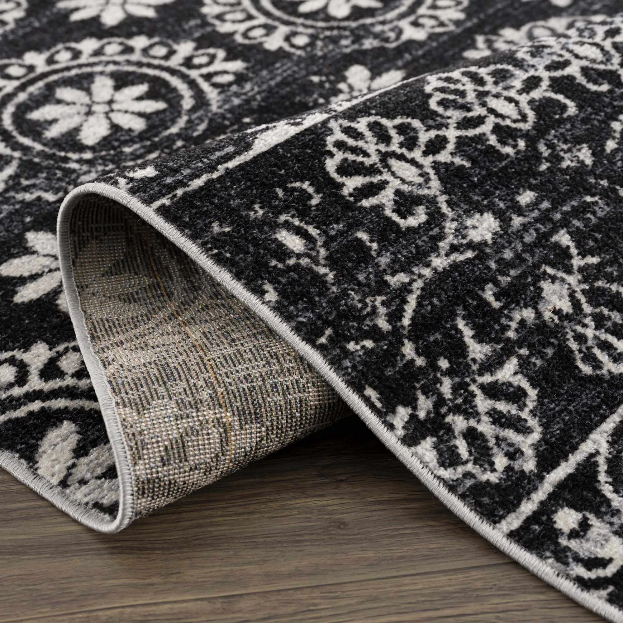 Kahraman Black & White Washable Rug - Clearance by Boutique Rugs