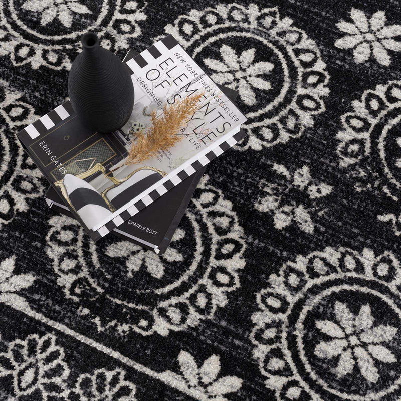 Kahraman Black & White Washable Rug - Clearance by Boutique Rugs
