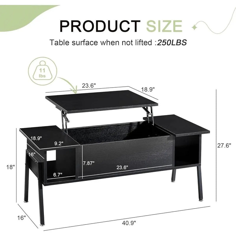 Modern Lift-Top Coffee Table Laptop Desk with Storage Shelf in Black Wood Finish by HomePacific