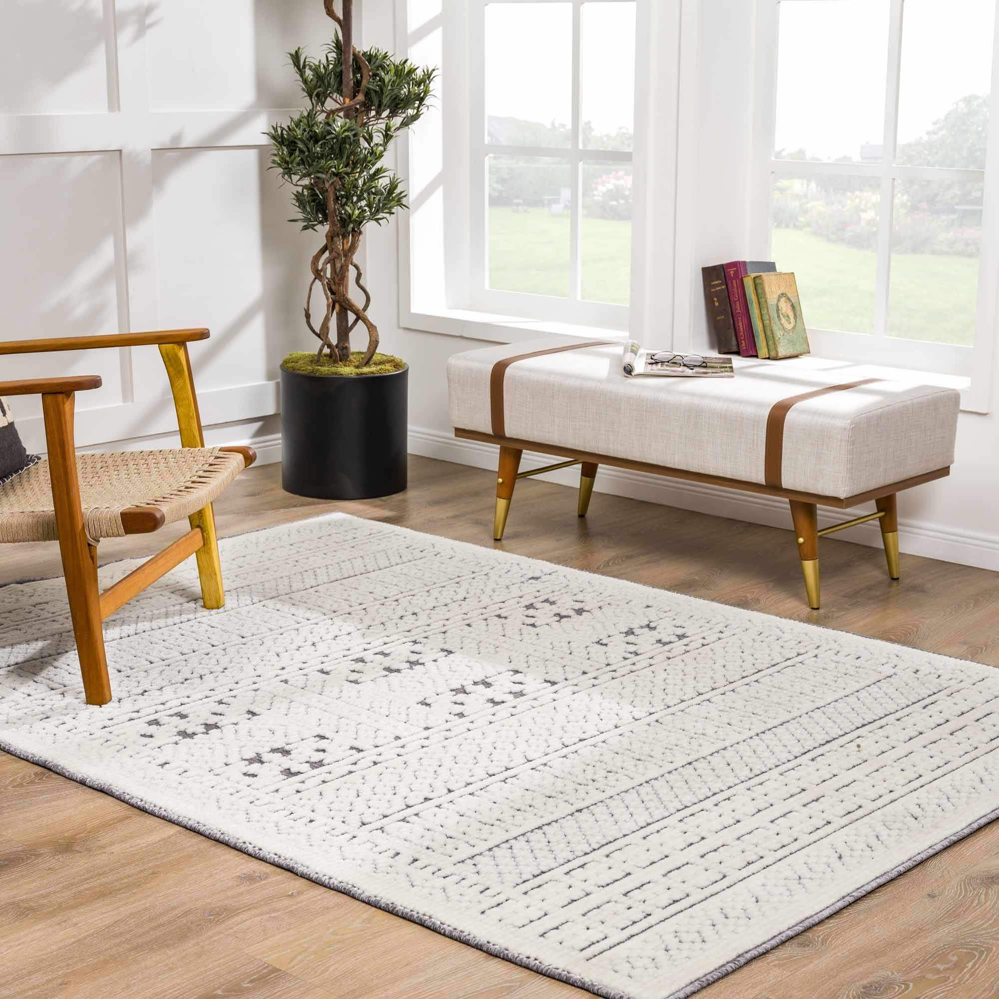 Bahar Cream & Gray Washable Area Rug - Clearance by Boutique Rugs