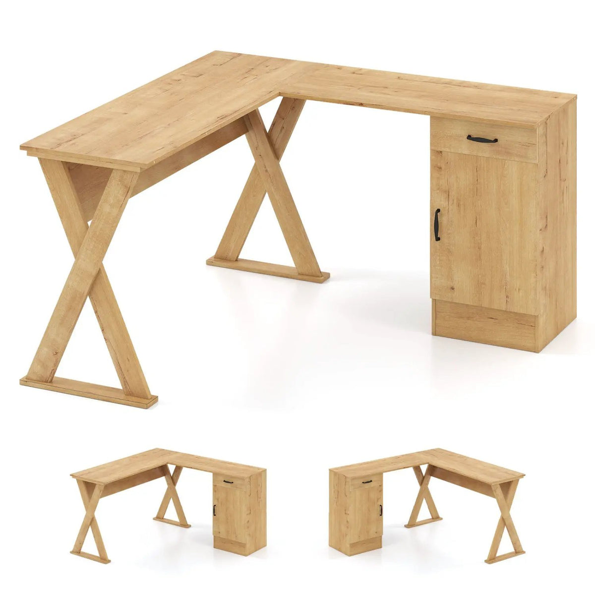 L-Shaped Computer Desk with Reversible Drawer and Cabinet by DirectDeals
