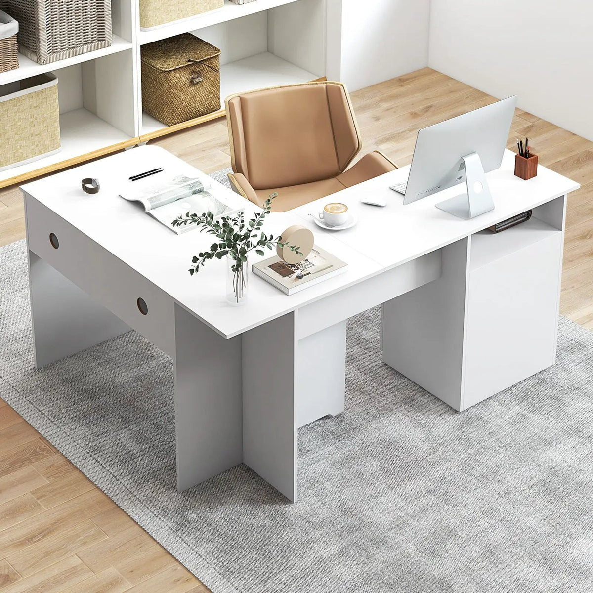 L-Shaped Computer Desk with Letter File Drawer by DirectDeals