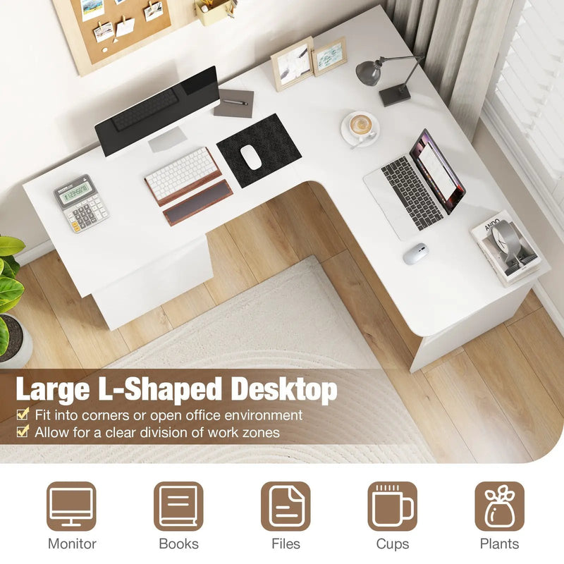 L-Shaped Computer Desk with Letter File Drawer by DirectDeals