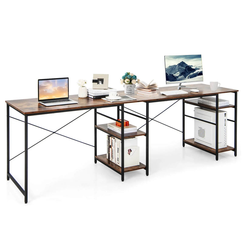 L Shaped Computer Desk with 4 Storage Shelves and Cable Holes by DirectDeals