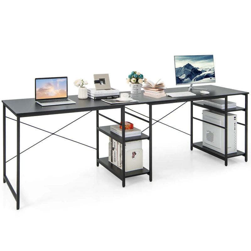 L Shaped Computer Desk with 4 Storage Shelves and Cable Holes by DirectDeals