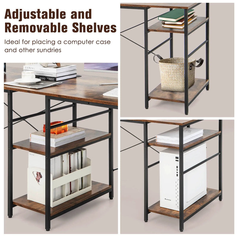 L Shaped Computer Desk with 4 Storage Shelves and Cable Holes by DirectDeals