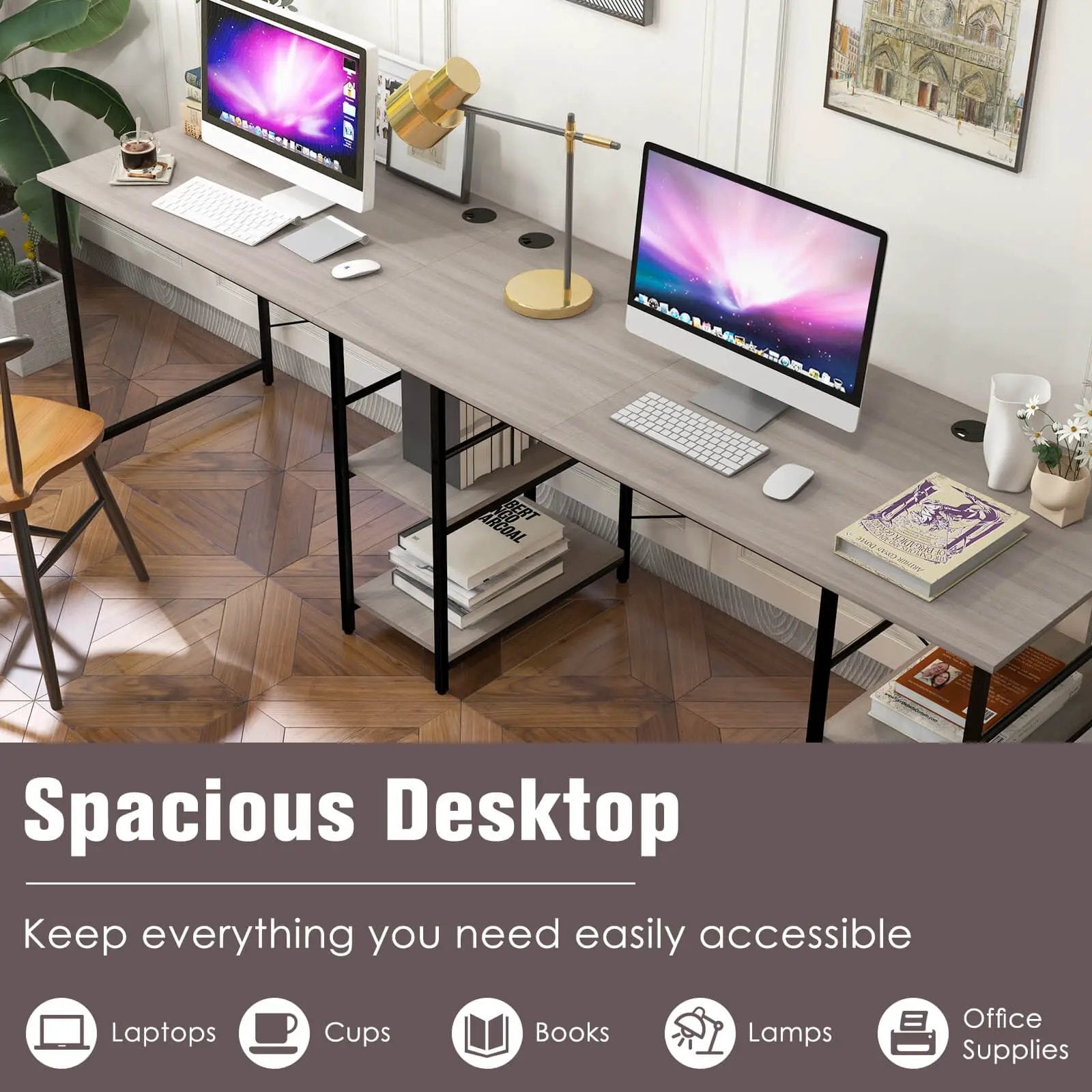 L Shaped Computer Desk with 4 Storage Shelves and Cable Holes by DirectDeals